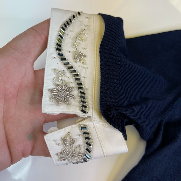 ESCADA Collar Pearl Shirt Sailing Navy Nautical 34 - Picture 5 of 8